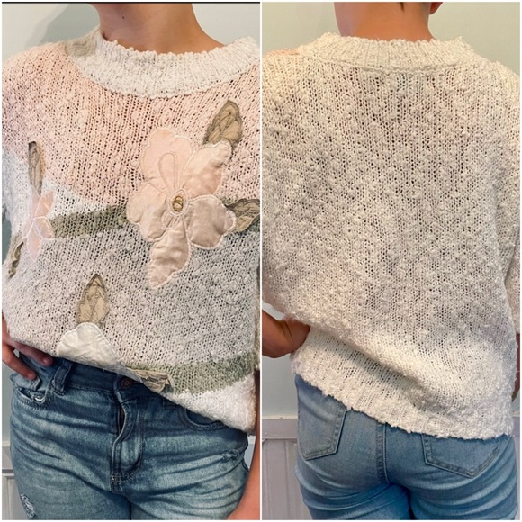 Vintage Shenanigans Floral Appliqué Short Sleeve Textured Sweater Size L… - Picture 10 of 10